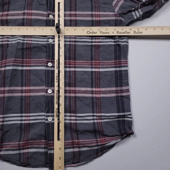 Theory Rammy Mantra Linen-Cotton Shirt Button Up Preppy Designer Plaid Small - Picture 7 of 9